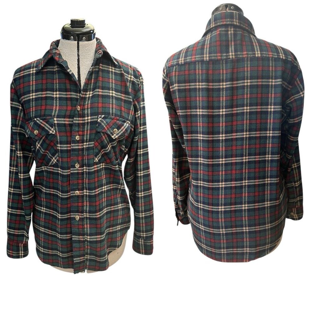 Vintage Genuine Roebucks Long Sleeve Flannel Shirt  Plaid Mens Medium 15-15 1/2